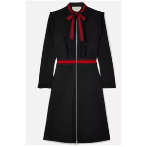 GUCCI Grosgrain Ruffle Bolo Pussybow Cady Dress S